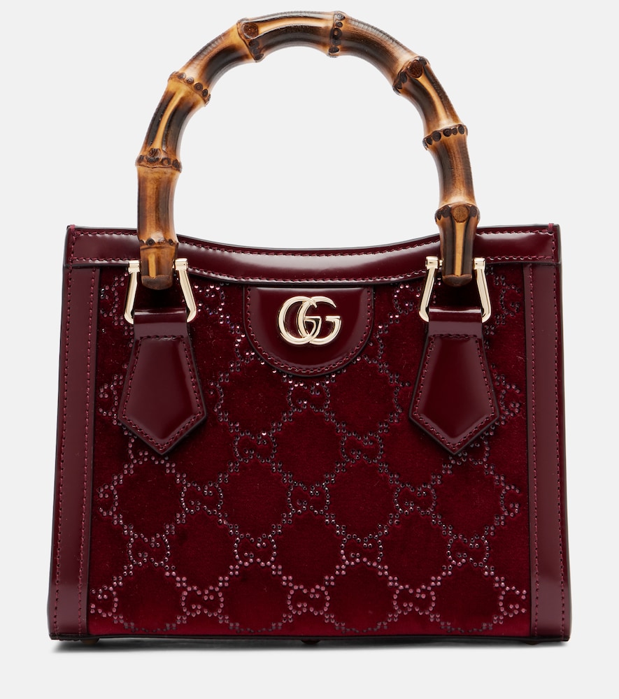 Gucci Women's Burgundy Diana Gg Crystal Velvet Tote Bag