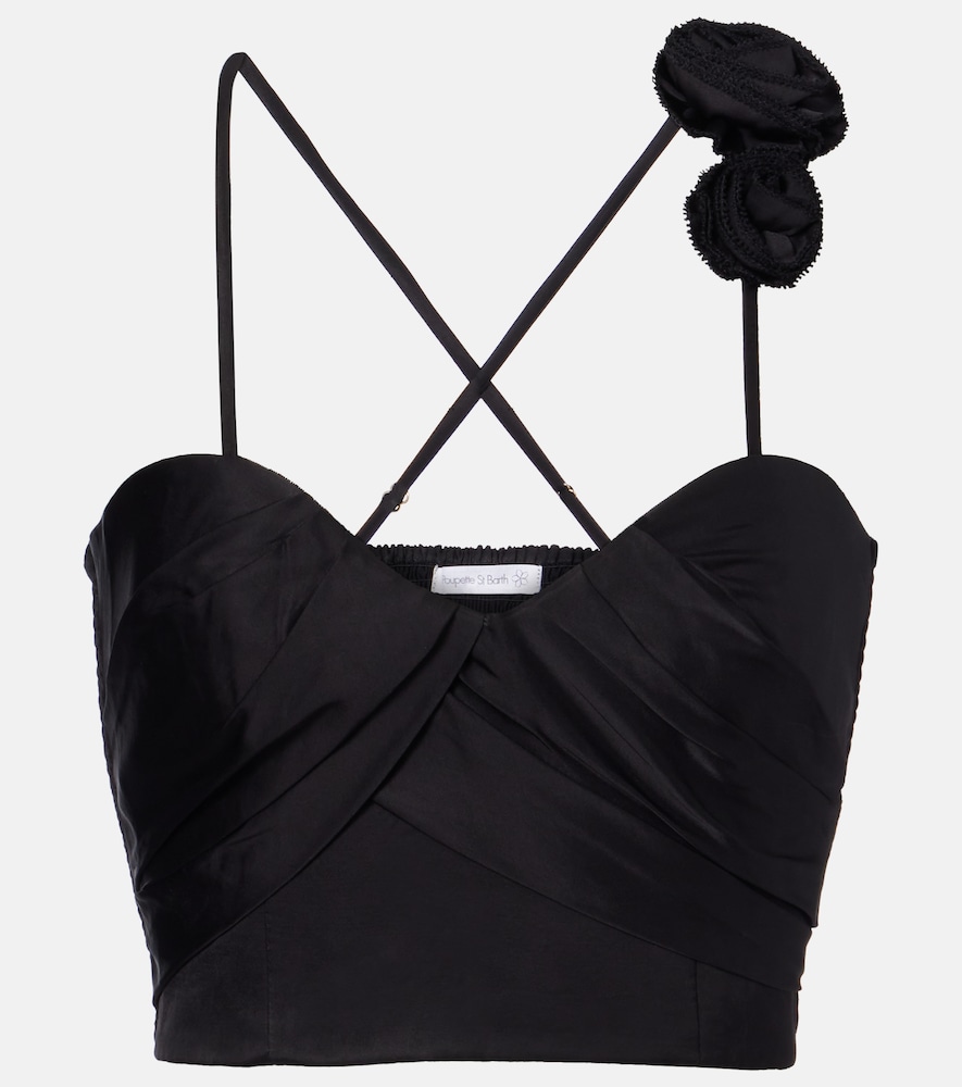 Poupette St Barth Palmire floral-appliqué crop top