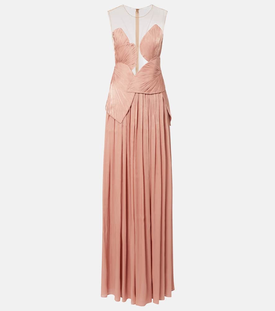 Costarellos Serenne Lamé Georgette Gown In Pink