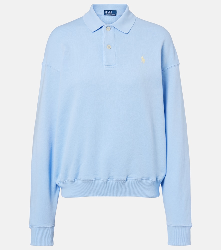 Polo Ralph Lauren Women's Blue Cotton-Blend Fleece Polo Sweatshirt Uk Size 14