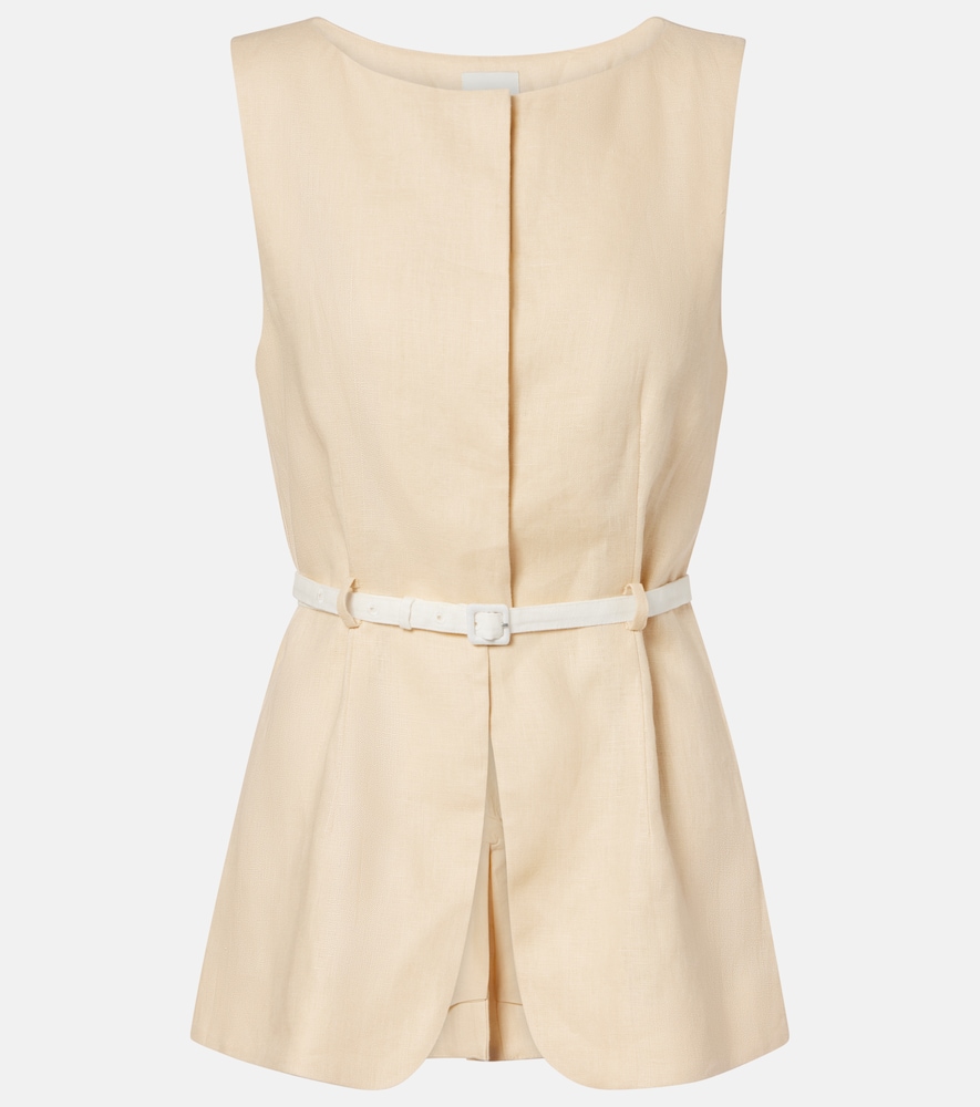 Posse Pamela Belted Linen Vest In Sand