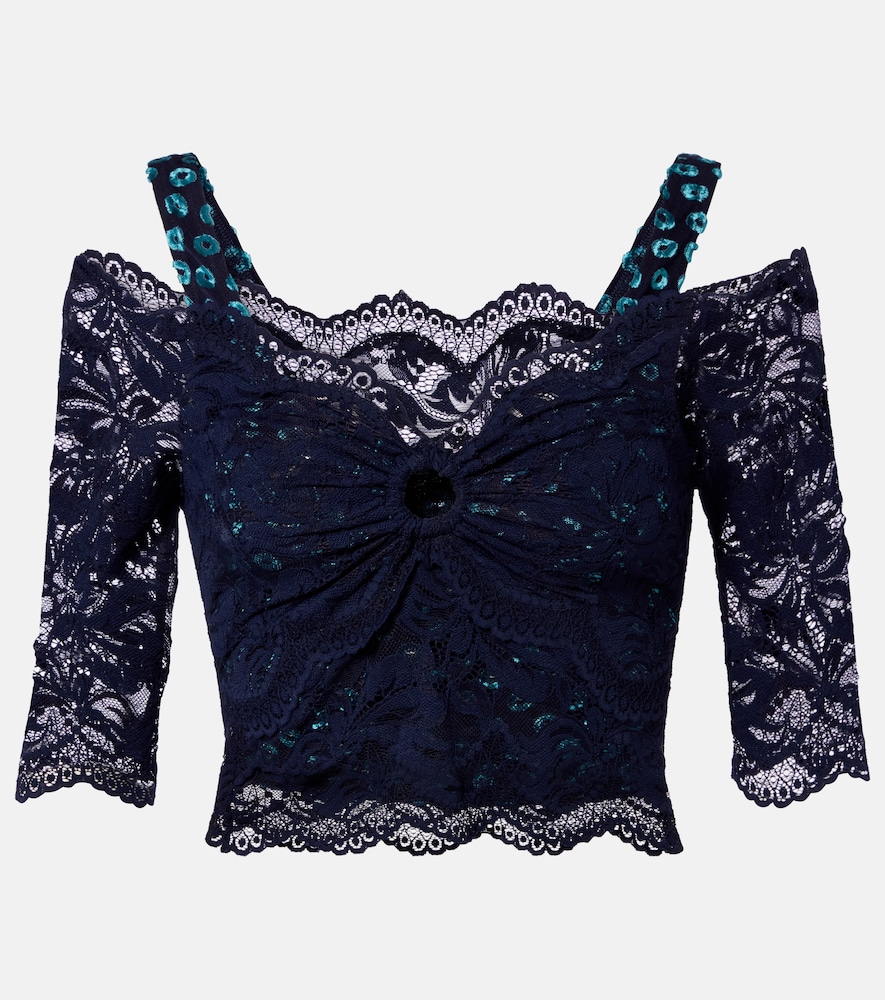 Top cropped Trompe l'Åil in pizzo e velluto