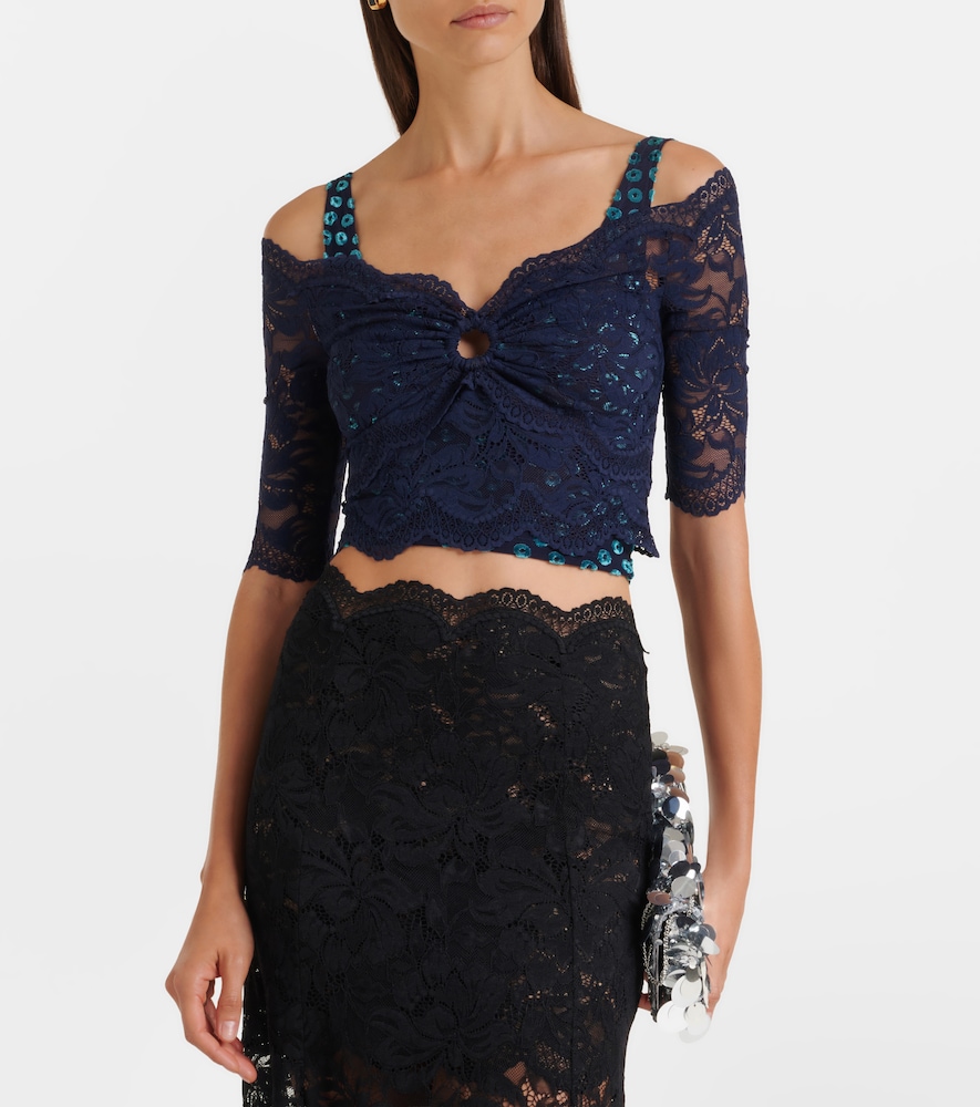 Rabanne Trompe l'ail lace and velvet crop top