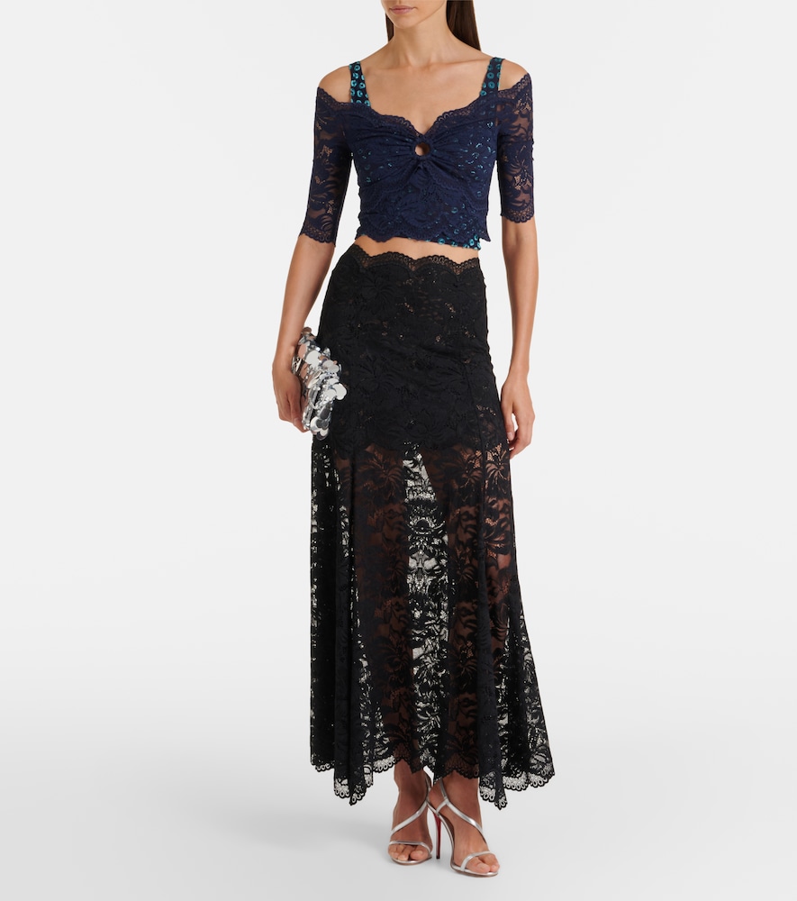 Trompe L'Œil Lace And Velvet Crop Top