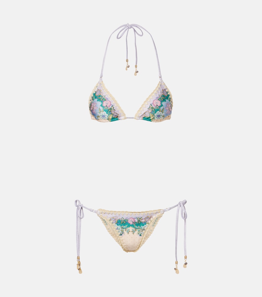 Zimmermann Indra floral metallic-effect bikini