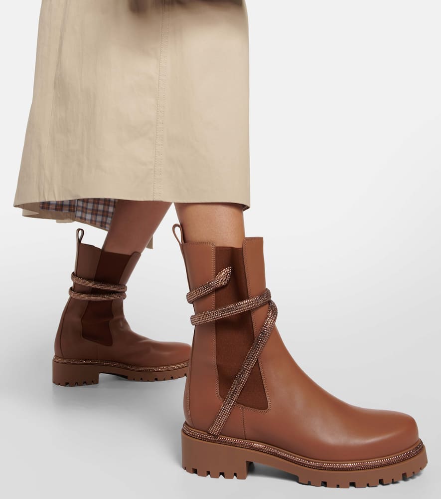 Shop René Caovilla Chelsea Leather Ankle Boots In Brown