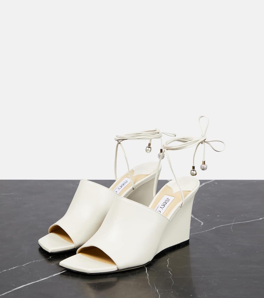 Jimmy Choo Elyna Leather Wedge Sandals In Neutrals
