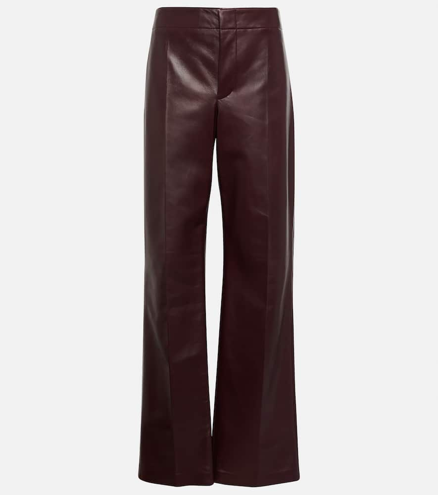 Bottega Veneta Flare-leg Ankle Polished Leather Pants In Brown