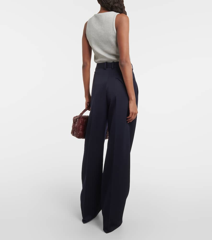 Shop Bottega Veneta Wide-leg Wool Pants In Blue