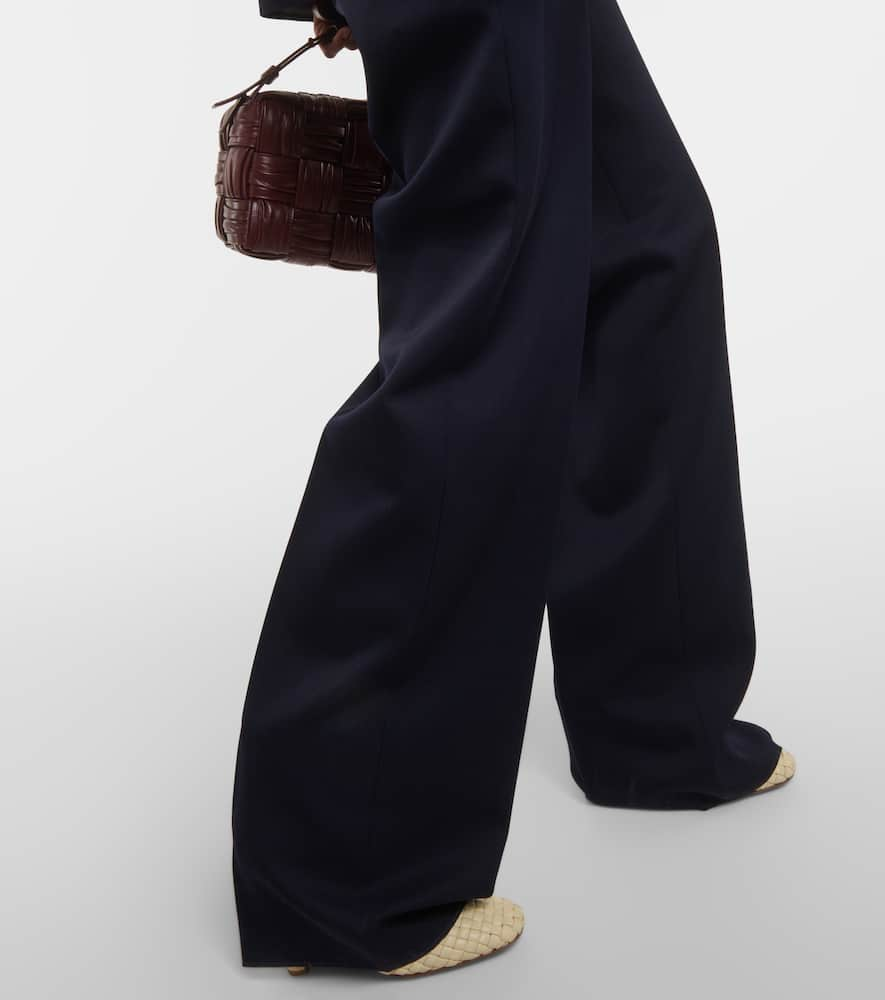 Shop Bottega Veneta Wide-leg Wool Pants In Blue