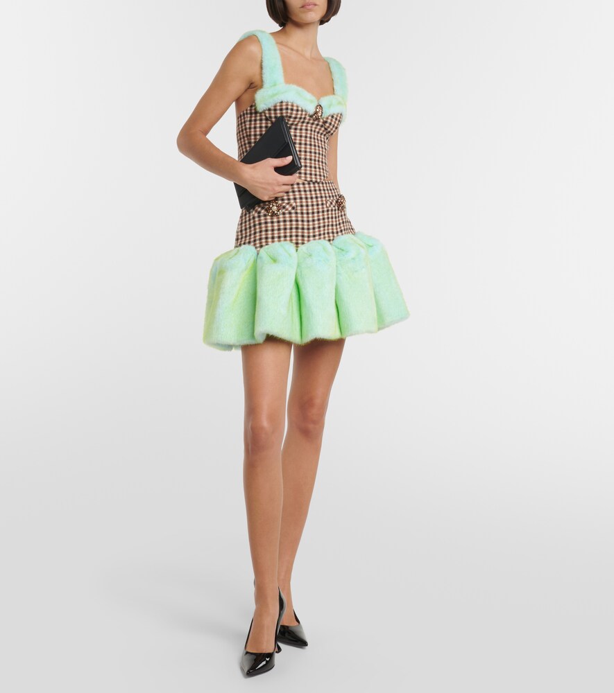  Area Area Checked Wool And Cotton Miniskirt 