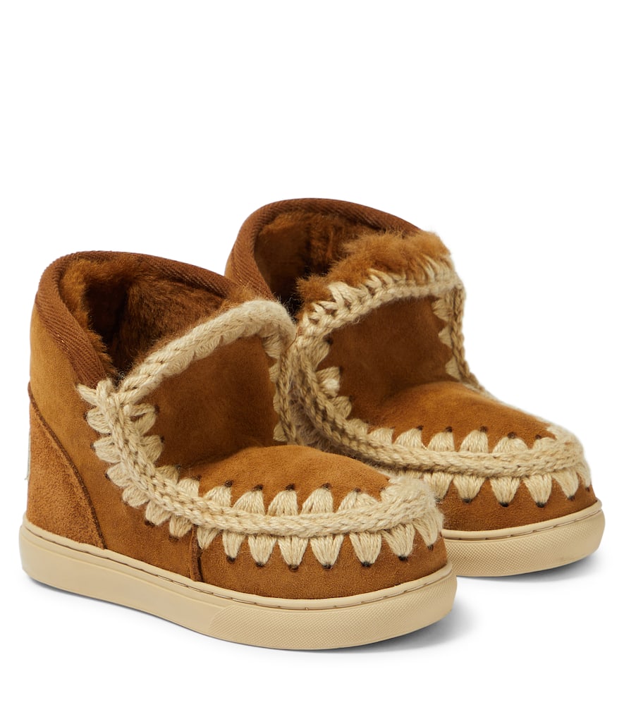 Mou Kids Embroidered shearling-lined suede sneakers
