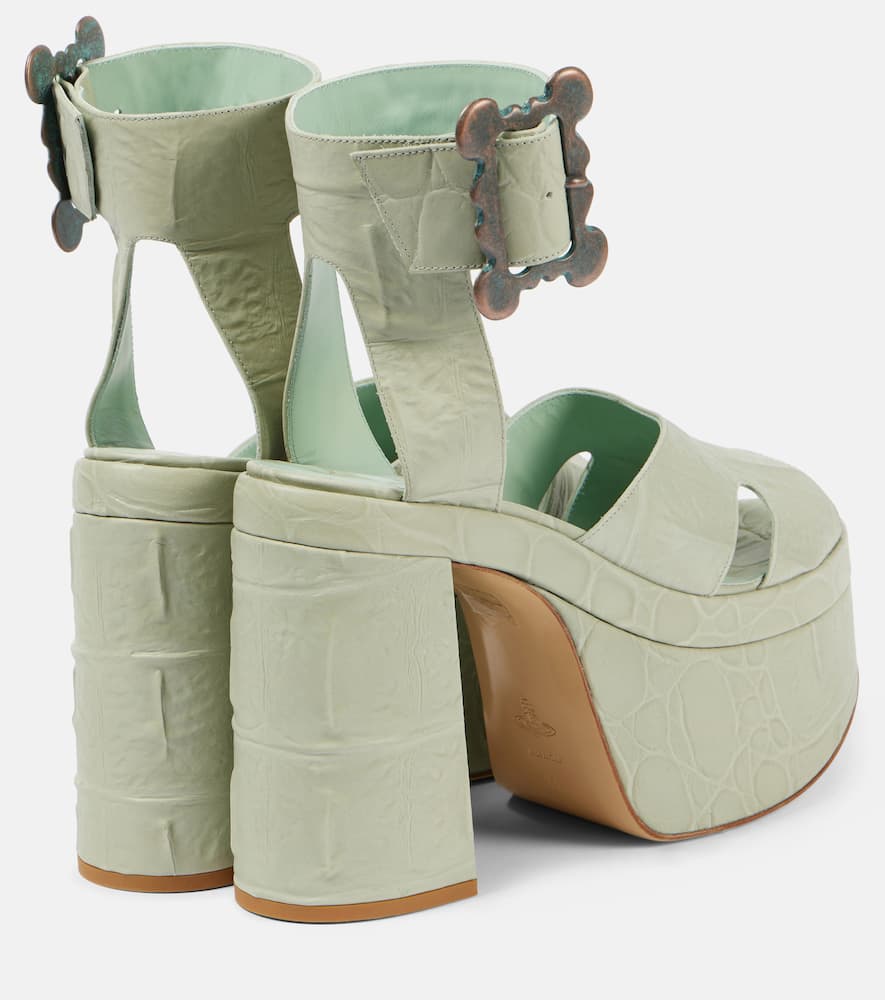 Shop Vivienne Westwood Olde London Croc-effect Leather Platform Sandals In Green