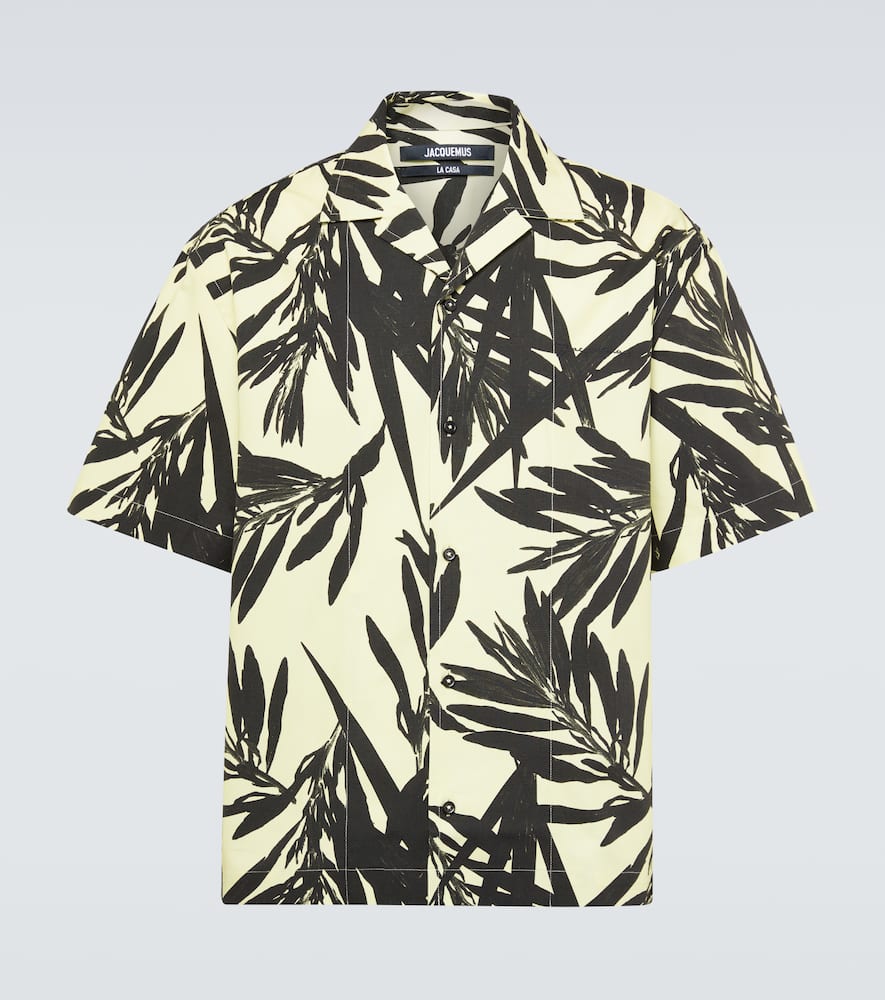 Jacquemus 'la Chemise Jean' Multicolor Bowling Shirt With Palm Print In Prt Foliage Black/yellow