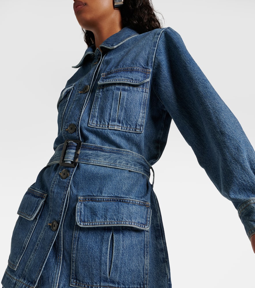 Frame Safari Belted Denim Jacket In Blue