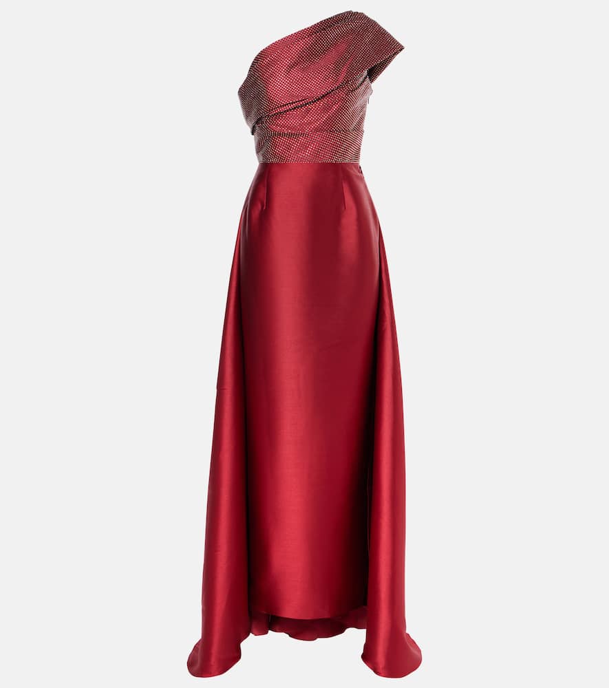 Solace London Alba Embellished Satin Gown In Rot