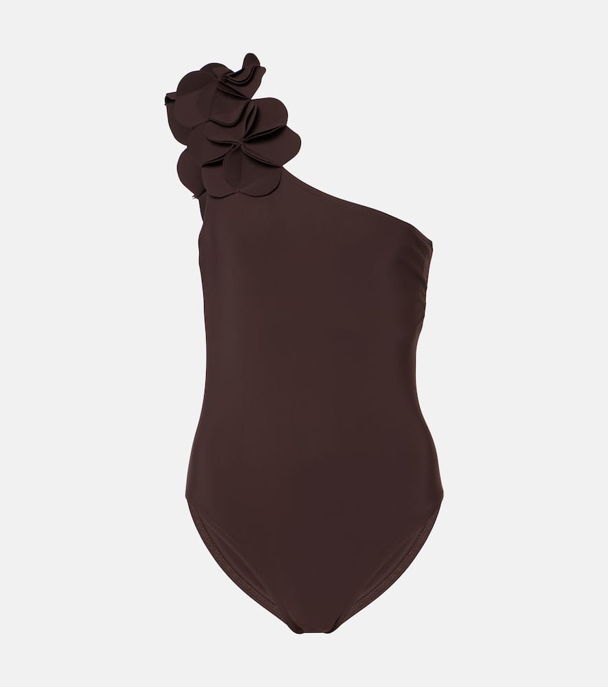 Karla Colletto Tess Floral One-shoulder Swimsuit In Brown