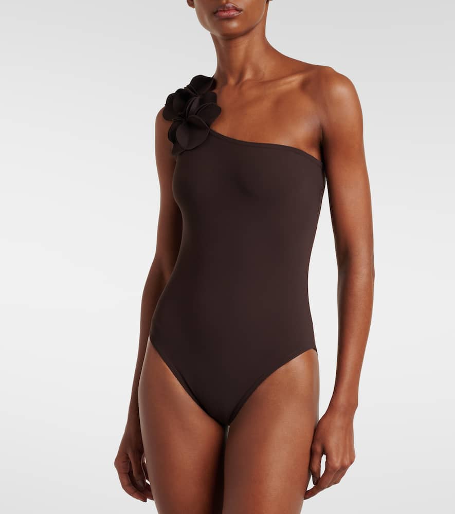 Karla Colletto Tess Floral One-shoulder Swimsuit In Brown