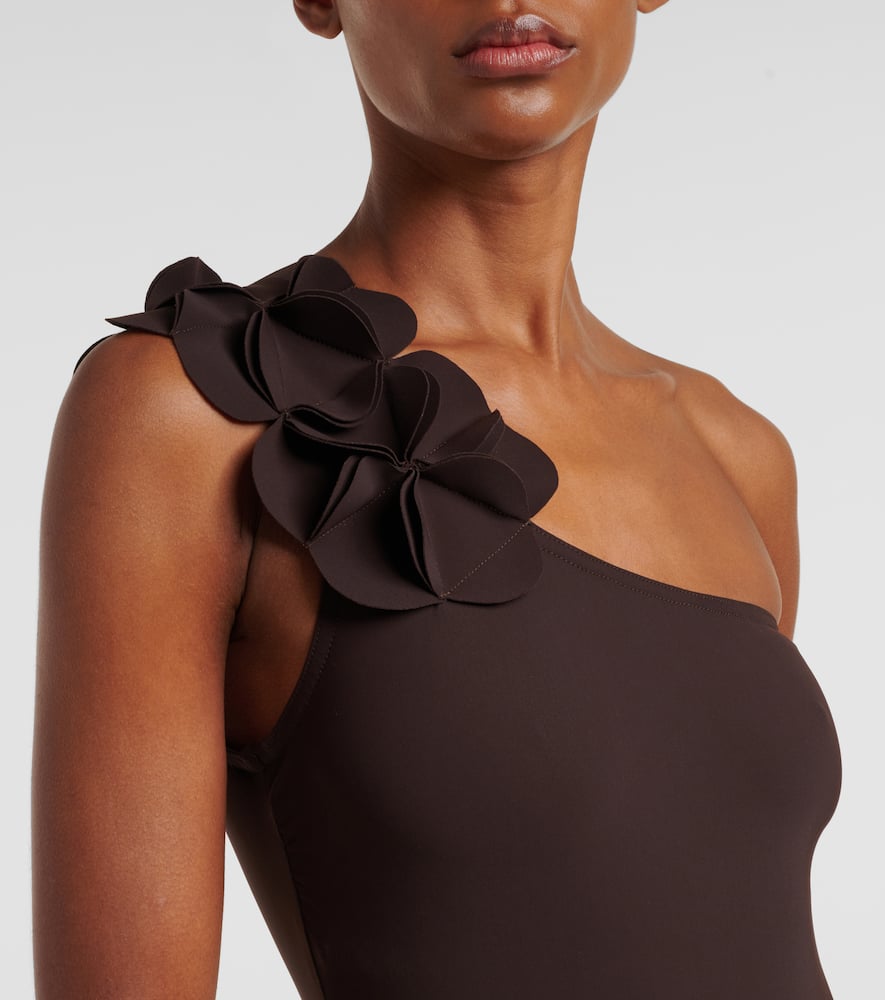 Karla Colletto Tess Floral One-shoulder Swimsuit In Brown