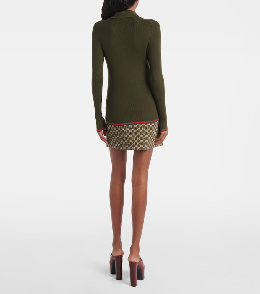 Gucci Web Stripe Cashmere And Silk Polo Sweater In Green
