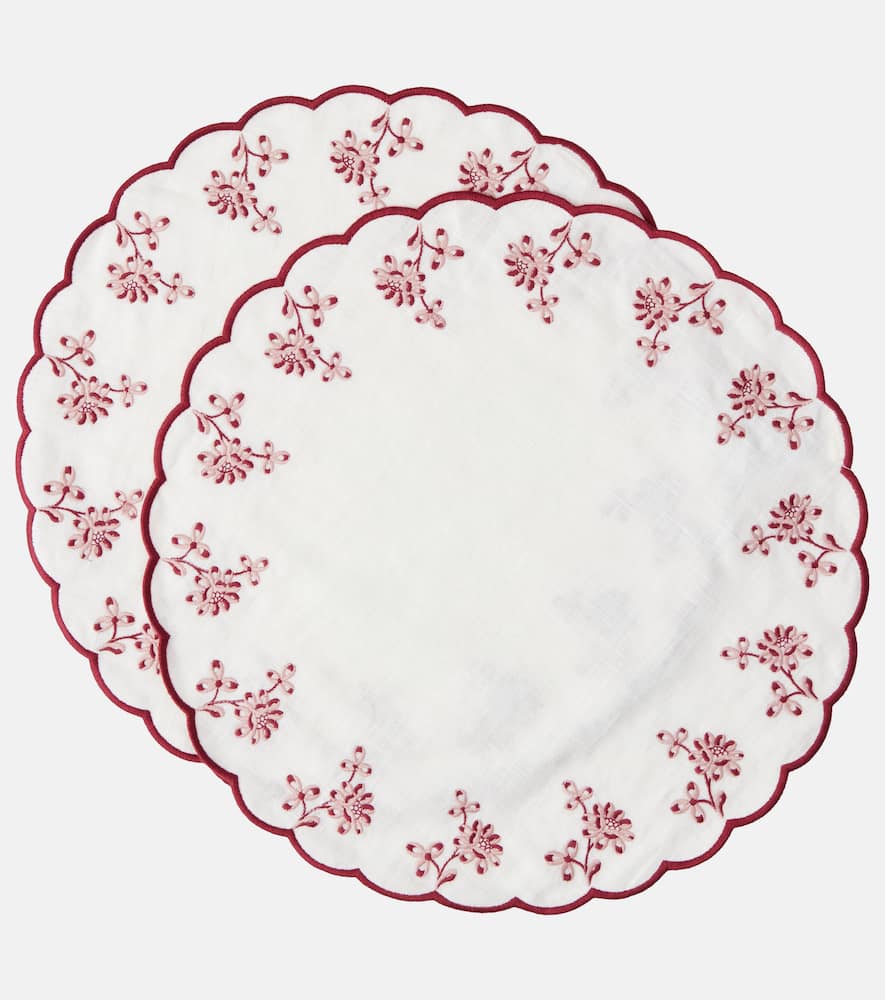 Cabana Botanica Set Of 2 Embroidered Linen Placemats In White