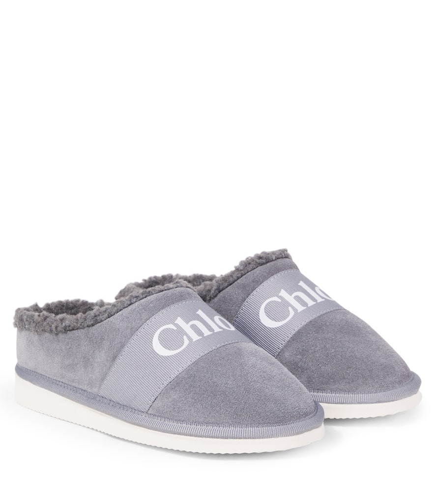 Chloé Logo Suede Slippers In Multi