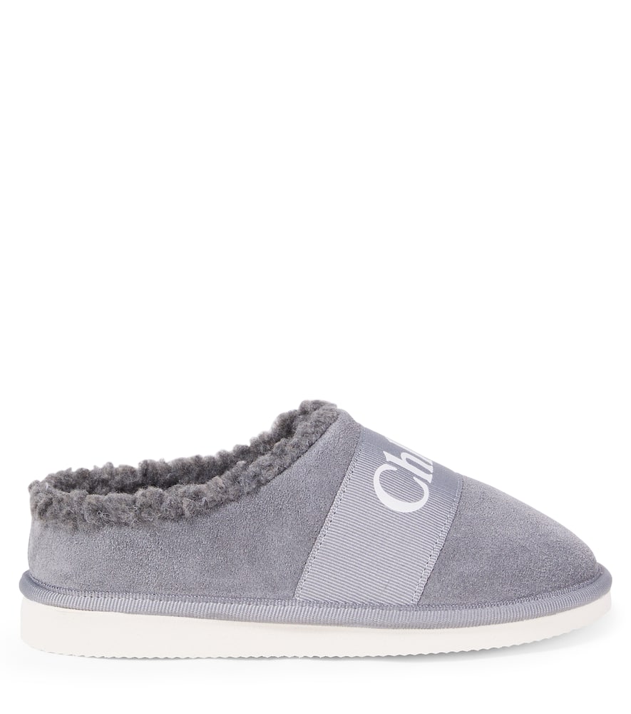 Chloé Logo Suede Slippers In Multi