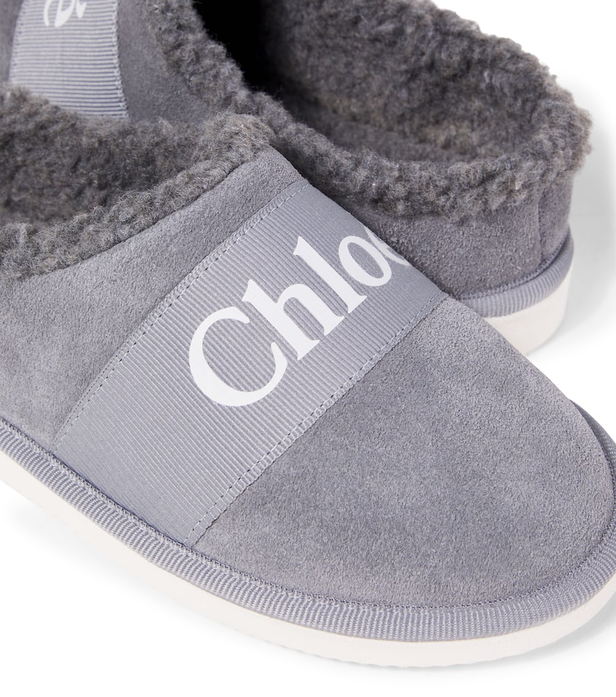 Chloé Logo Suede Slippers In Multi