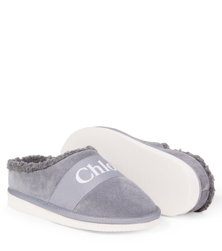 Chloé Logo Suede Slippers In Multi