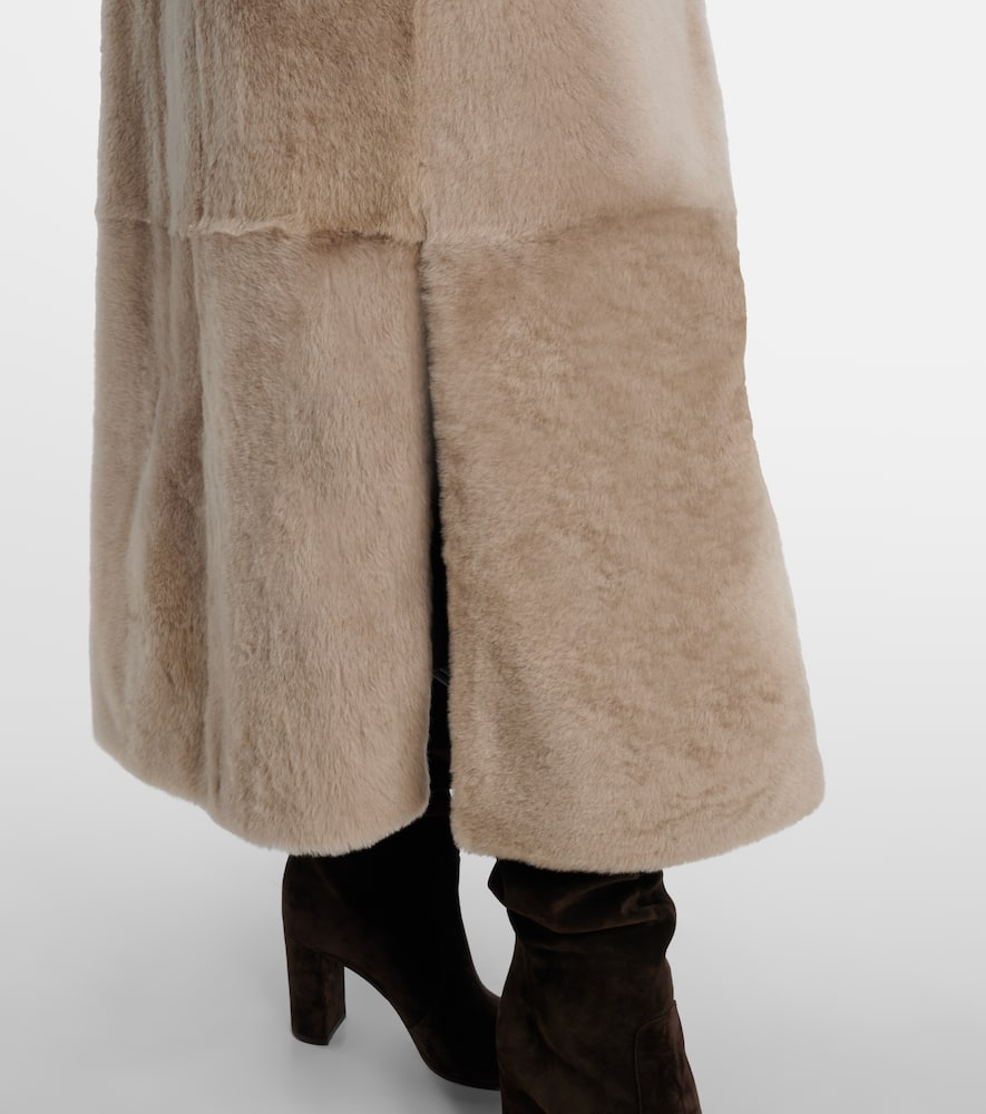 Yves Salomon Shearling Coat In Neutral