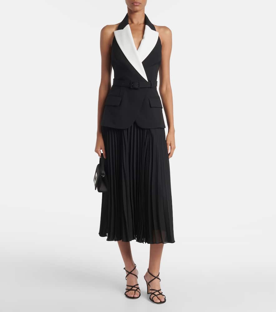 Rebecca Vallance Womens Black And White Emma Pleated Stretch-woven Midi Dress In Black