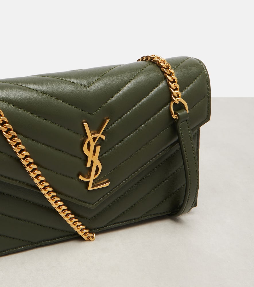 Saint Laurent Cassandre Envelope Leather Wallet On Chain In Green