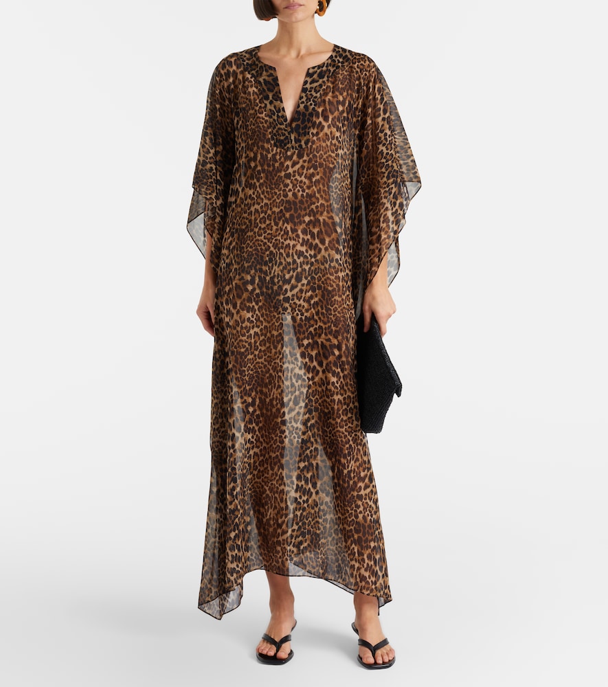  Nili Lotan Nili Lotan Erica Leopard-print Semi-sheer Silk Kaftan 