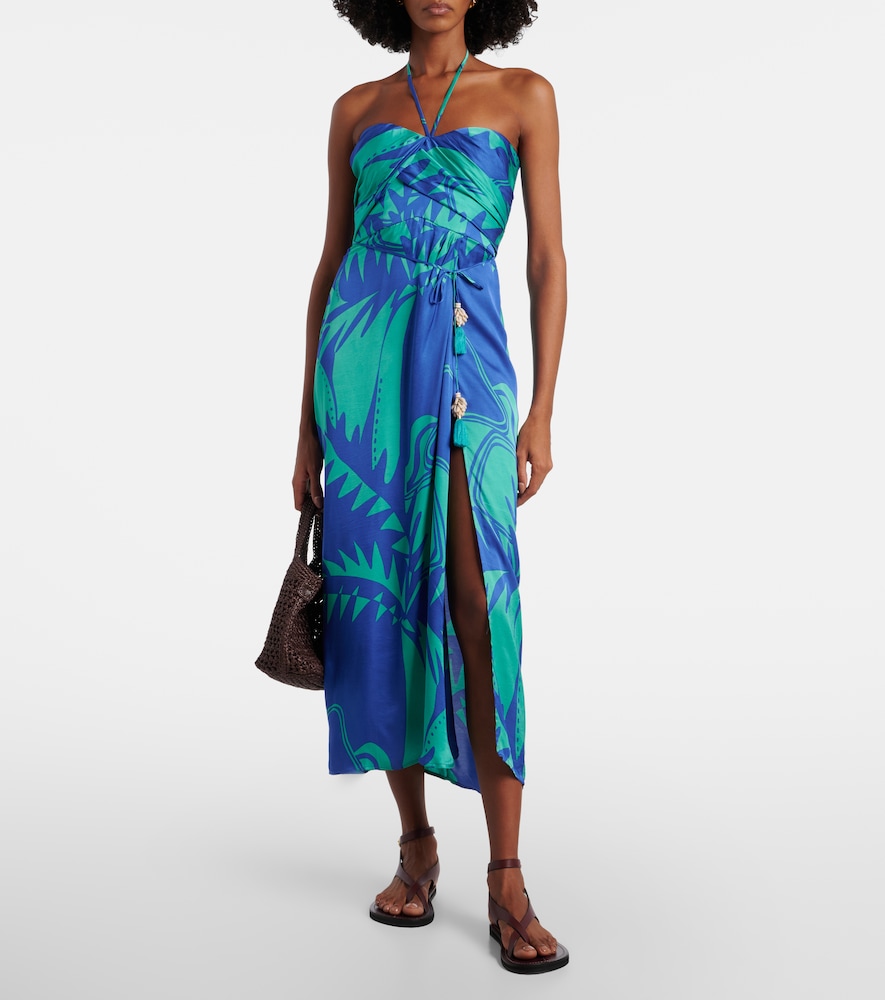 Poupette St Barth Collina printed strapless midi dress