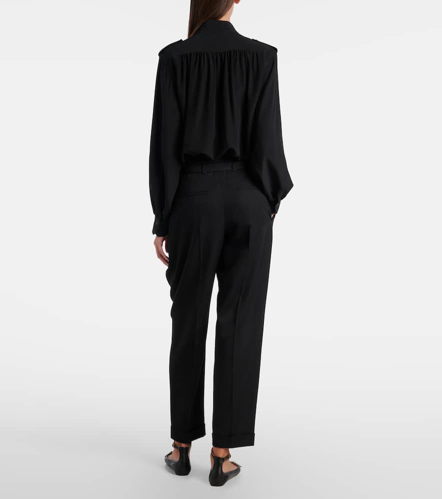 Chloé Belted Pleated Virgin Wool Tapered Pants In Black