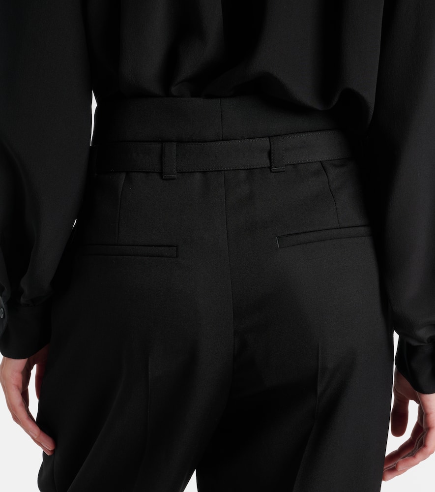 Chloé Belted Pleated Virgin Wool Tapered Pants In Black