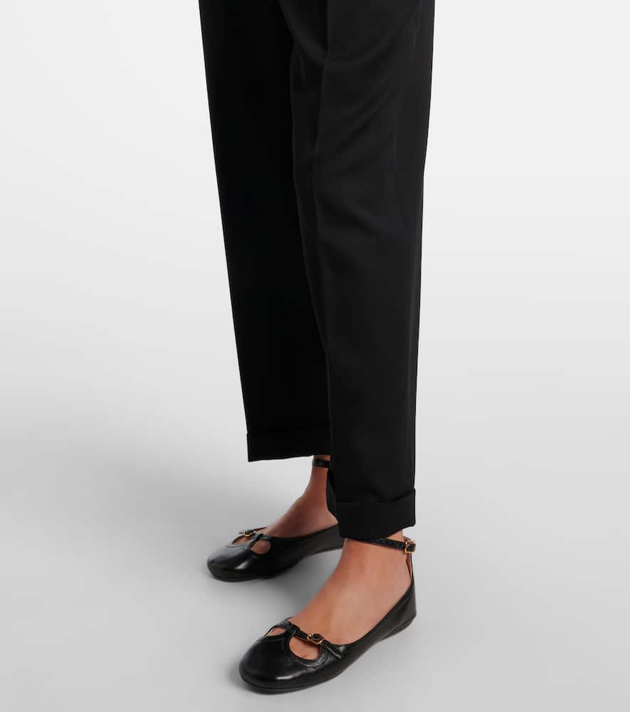Chloé Belted Pleated Virgin Wool Tapered Pants In Black