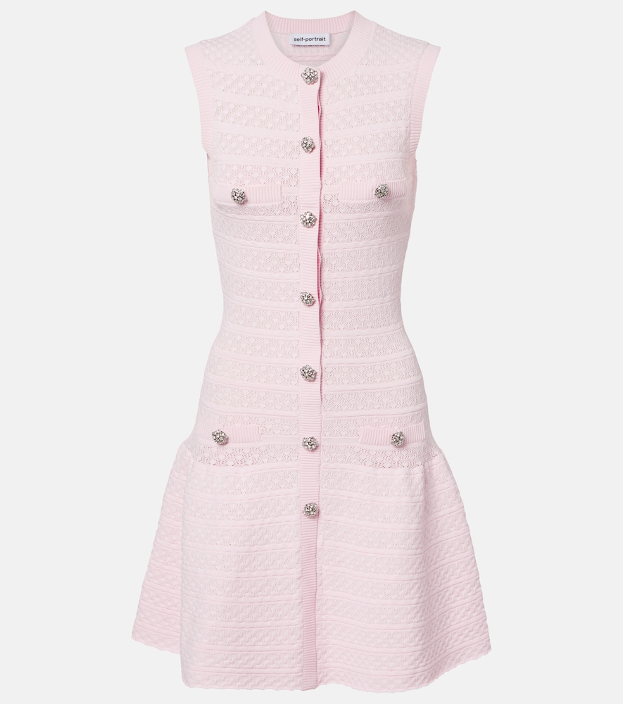 Self-Portrait Women's Pink Embellished Pointelle Minidress UK Size 12 - Mytheresa