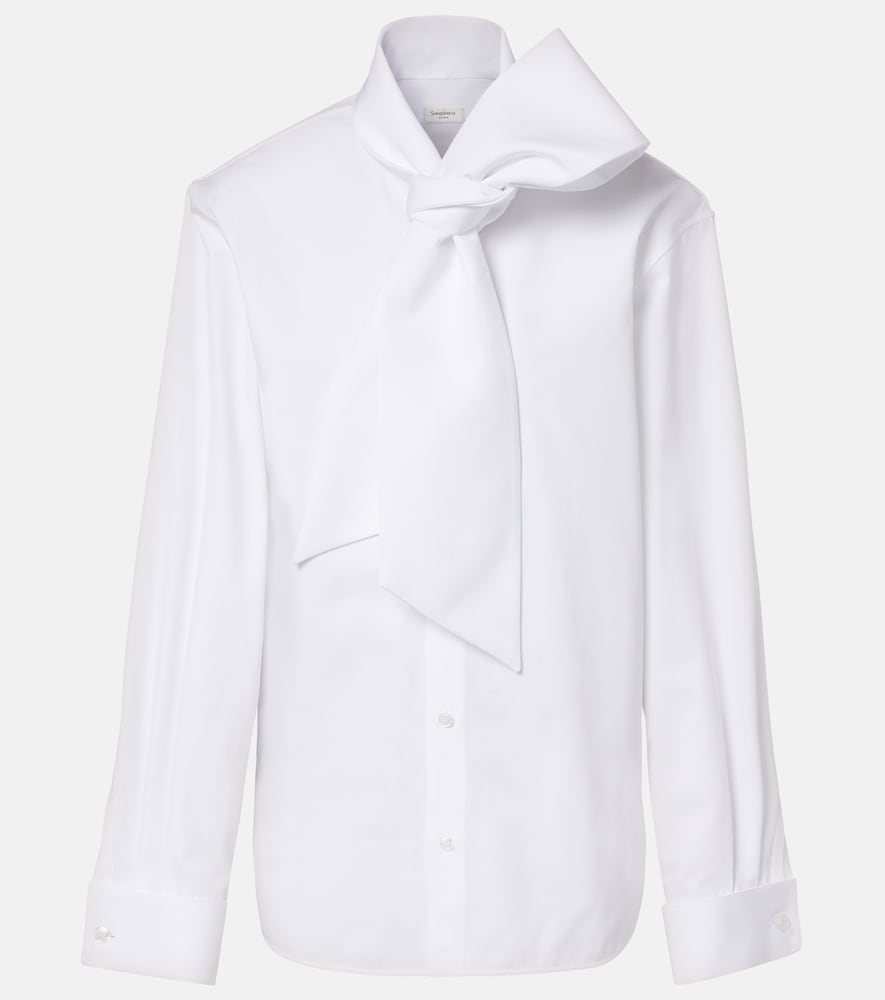 Saint Laurent Tie-neck cotton poplin blouse