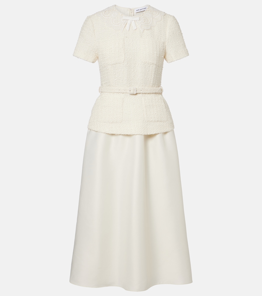 Midikleid aus Bouclé und Taft mit Spitze