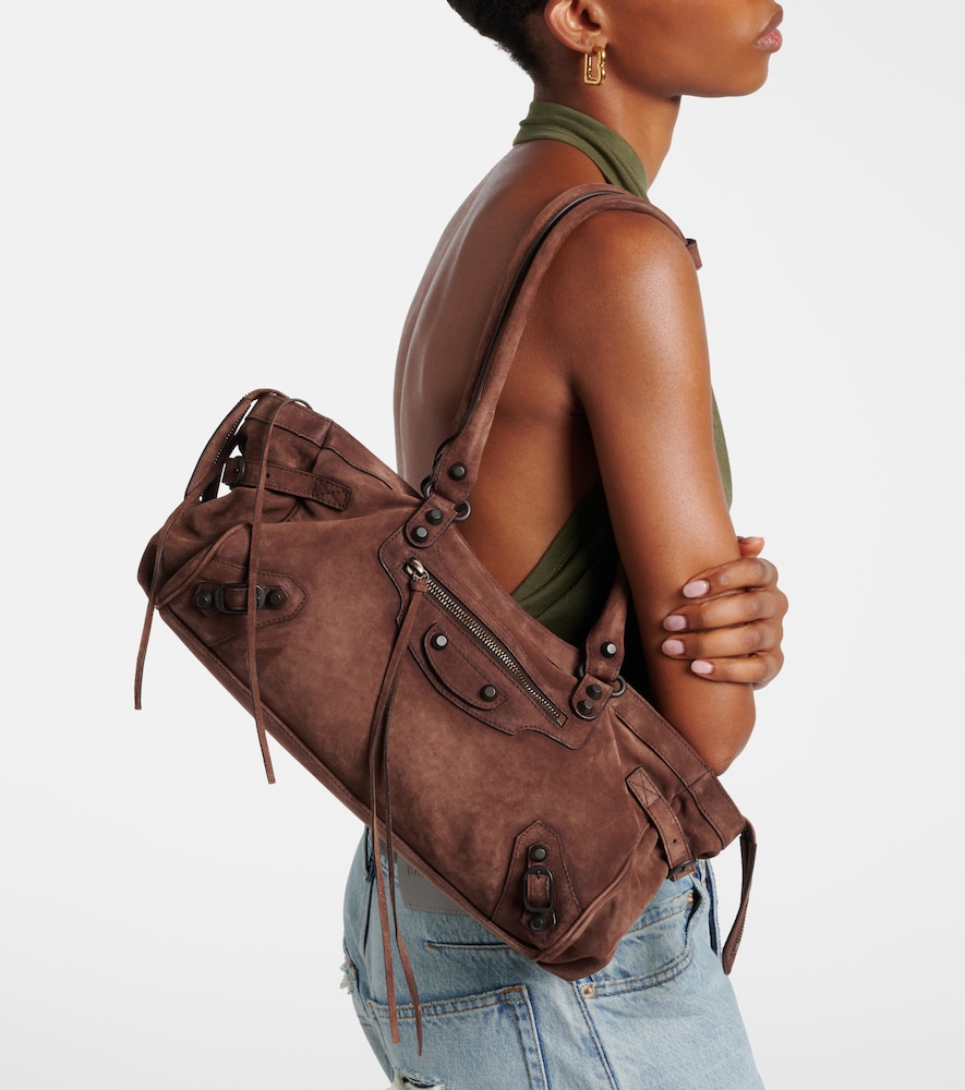 Balenciaga Le City East-West Small suede shoulder bag