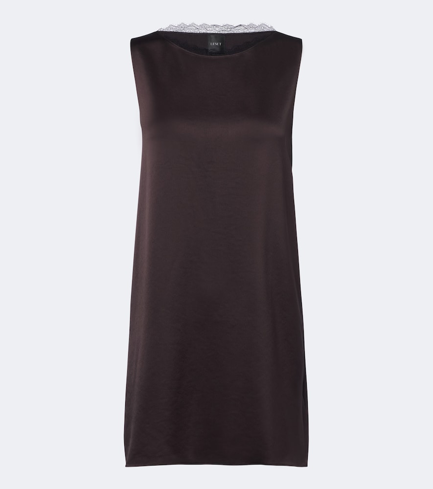 Leset Barb Lace-trimmed Satin Minidress In Brown