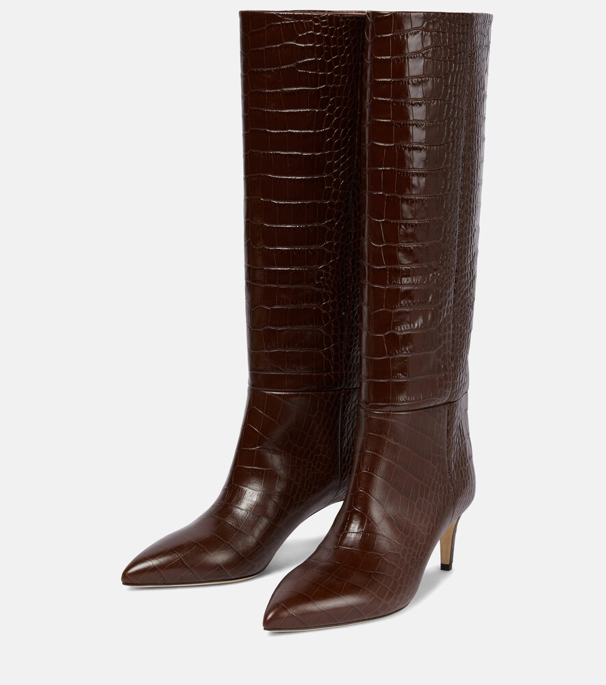 Croc-Effect Knee-High Boots