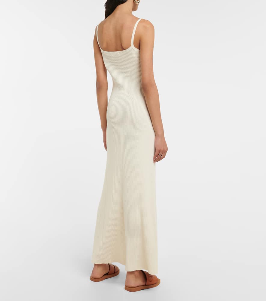 Shop Chloé Ribbed-knit Wool-blend Slip Dress In White