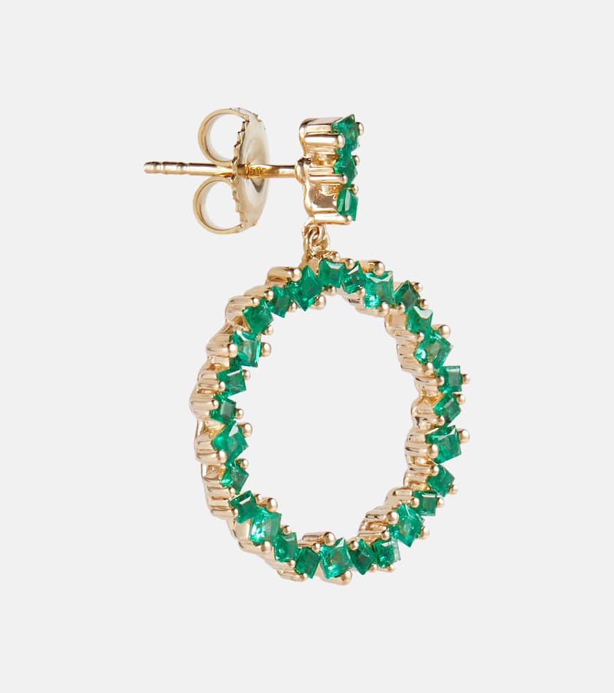 Suzanne Kalan 18k Yellow Gold Emerald Hollow Drop Earrings In Green