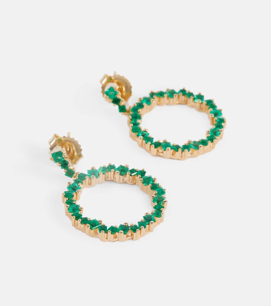 Suzanne Kalan 18k Yellow Gold Emerald Hollow Drop Earrings In Green