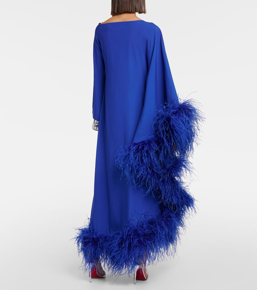 Shop Taller Marmo Ubud Extravaganza Feather-trimmed Gown In Blue