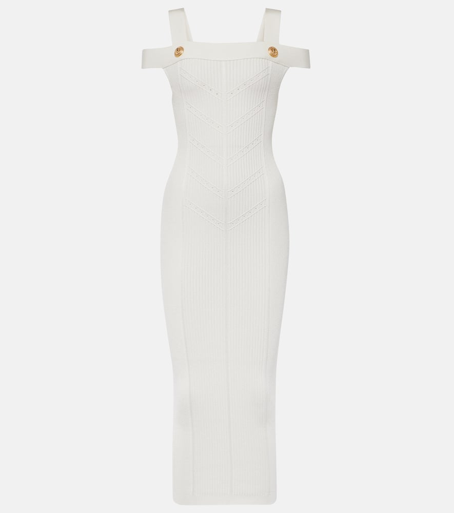 Balmain White Knit Dress With Double Straps In White