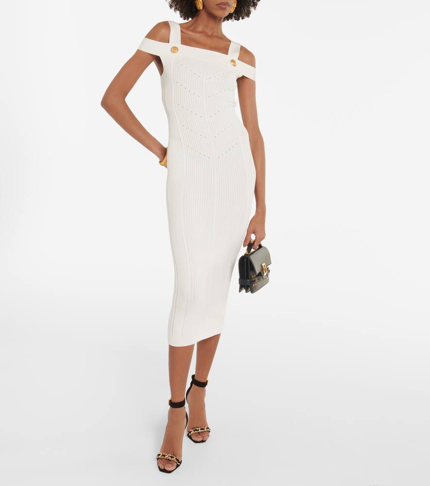 Balmain White Knit Dress With Double Straps In White