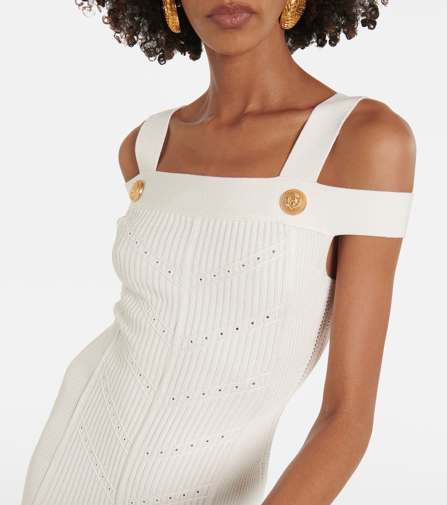 Balmain White Knit Dress With Double Straps In White
